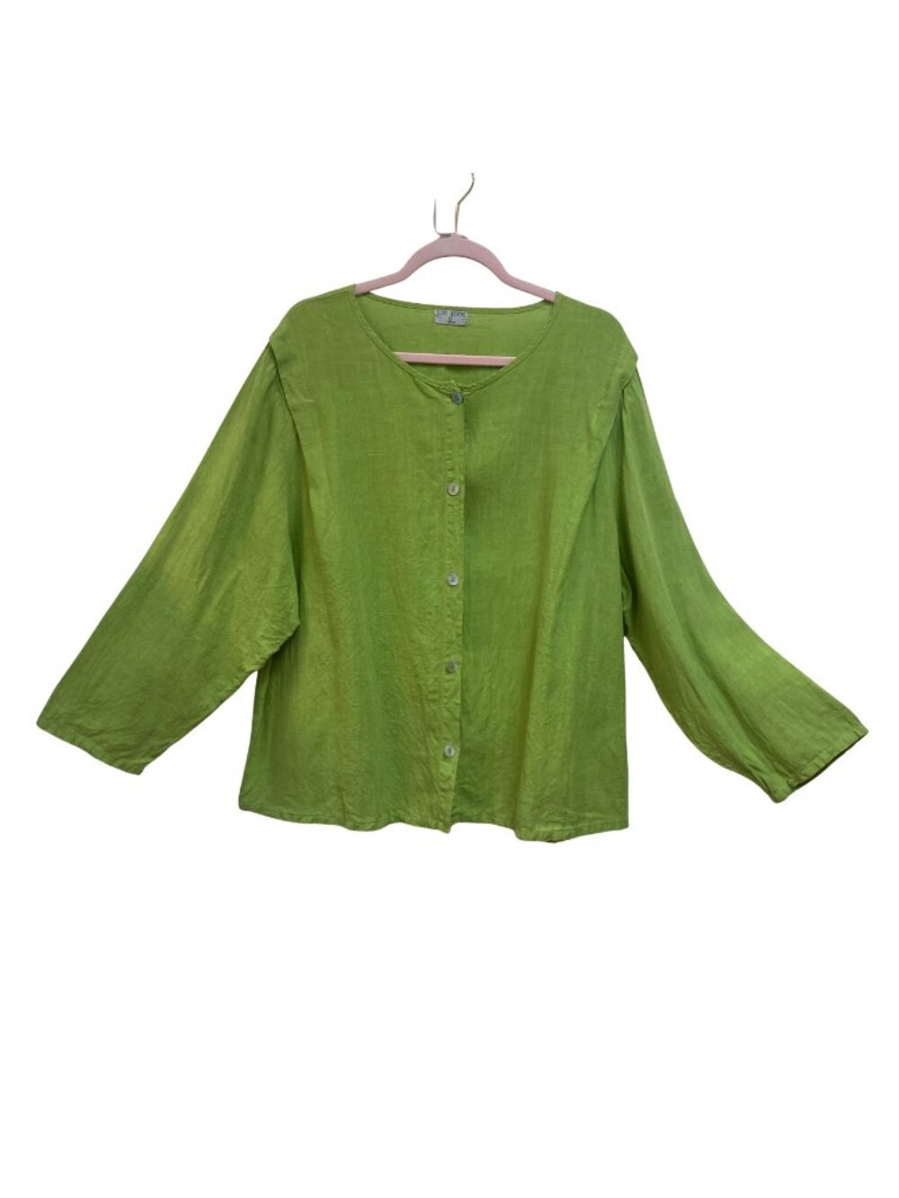 Russ Berens Oversized LimeGreen Long Sleeved Cotton Casual Top Front Top Size XL